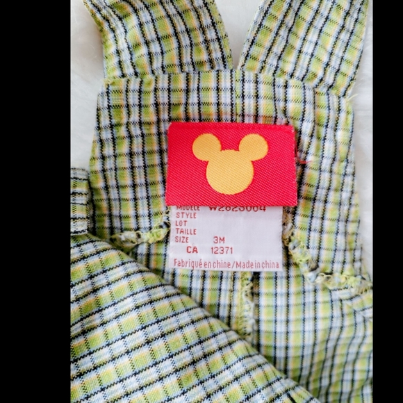 Vintage Plaid Disney Mickey Baby Overall Shorts Size 3 Months With Linen Shirt - Picture 7 of 8